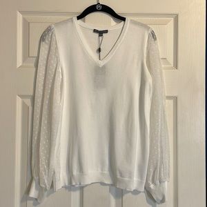 Adrianna Papell NWT White Clip Dot V-Neck Long Sleeve Sweater